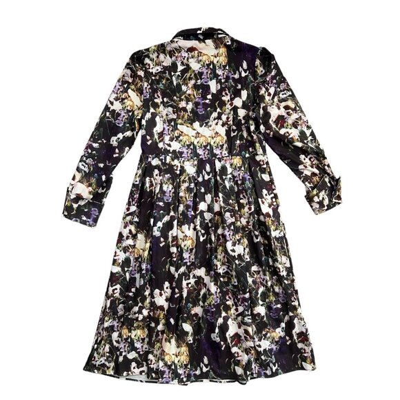 Dalia Macphee Floral Midi Shirt Dress Multicolor Large Modest Twee Full Skirt - Picture 4 of 16